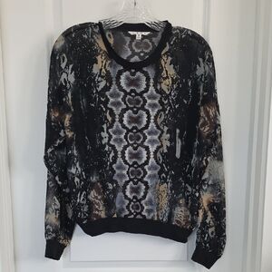 CAbi Black Multi Snake-Print Sheer Blouse